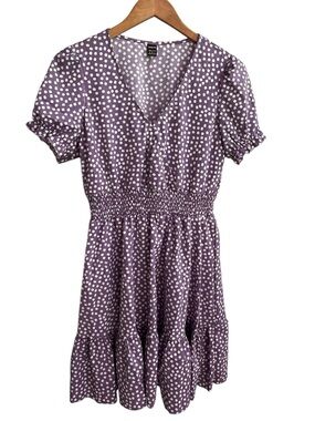 SHEIN Purple Floral Smocked Waist Mini Dress Size Medium Puff Sleeve Cottagecore